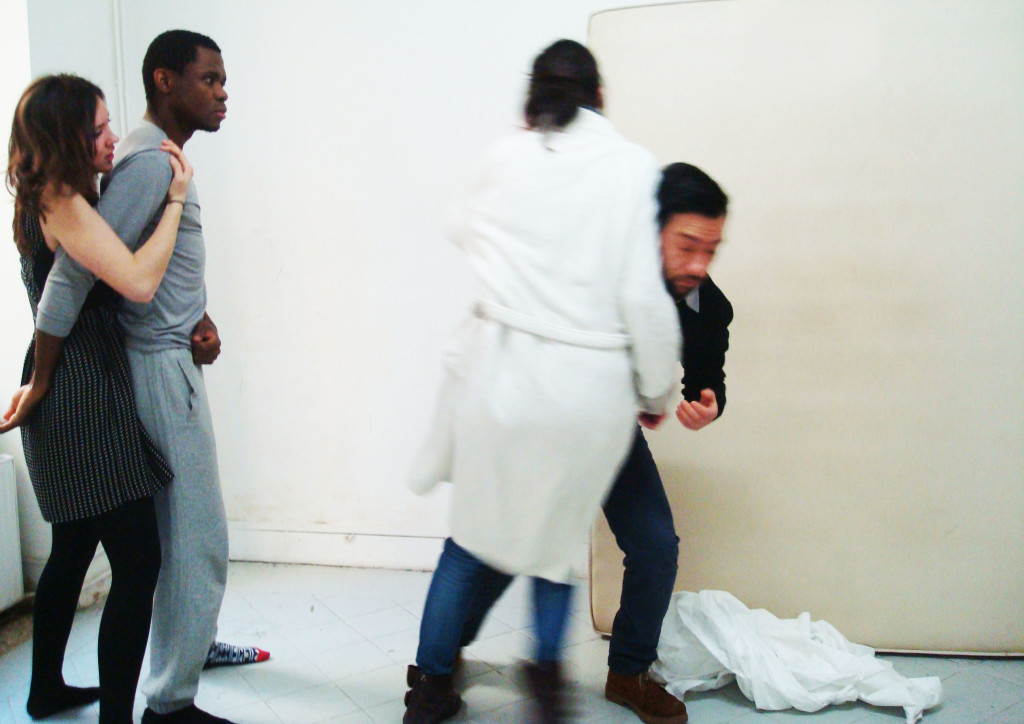 Leonie Renée Klein, Héza Botto, Pauline Garnier and Luca Paglia as 'Desdemona, Othello, Brabanzio and Jago'